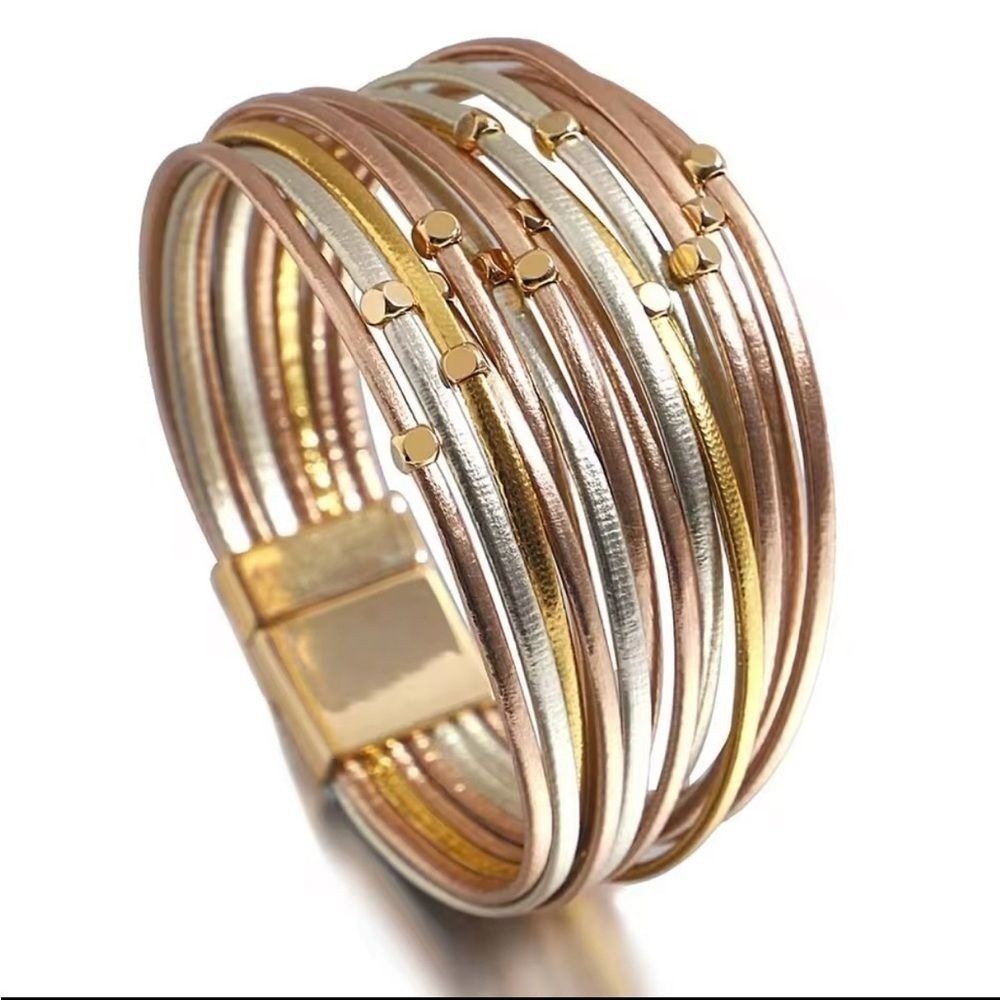 Multi Strand Bracelet Gold Silver Rose Gold Tone‎ Boho Chic Magnetic Clasp